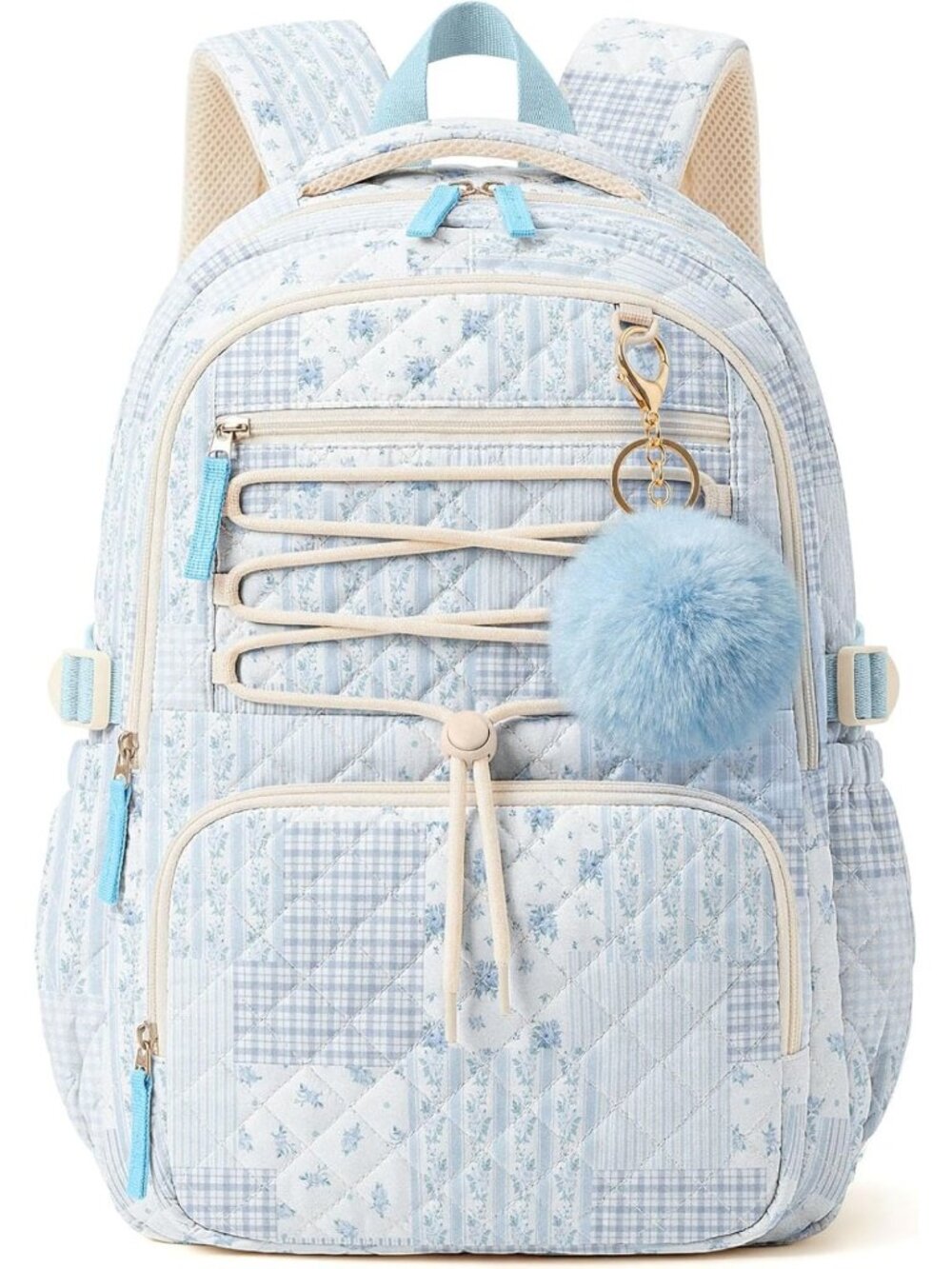 Cute Quilted Multi-Pocket Backpack for Women, Lightweight Anti-Theft Bookbag